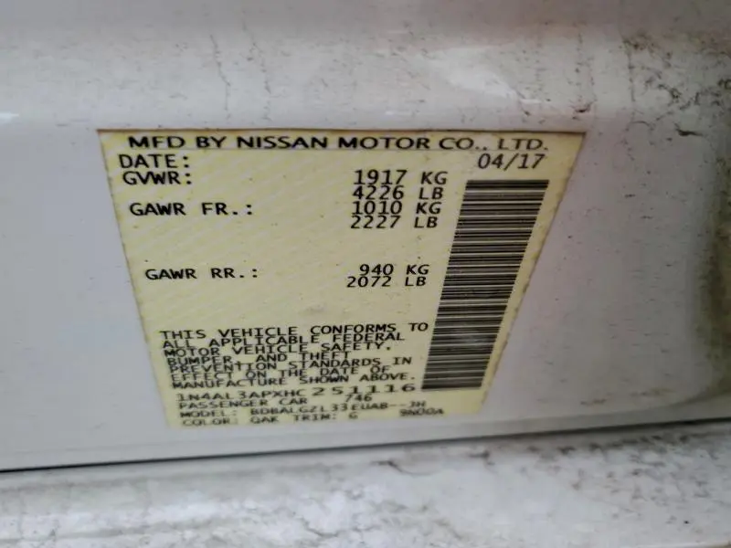 2017 NISSAN ALTIMA 2.5  