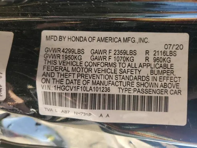 2020 HONDA ACCORD LX  