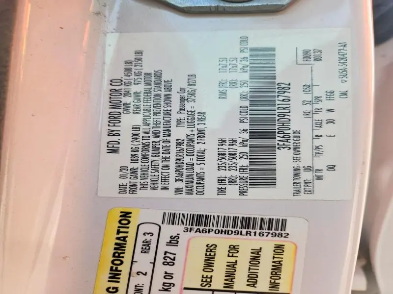 2020 FORD FUSION SE  