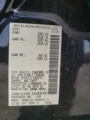 2019 NISSAN ALTIMA SR