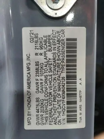 2021 HONDA ACCORD SPORT SE  