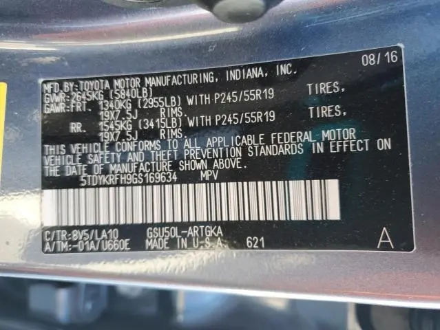 2016 TOYOTA HIGHLANDER LIMITED  