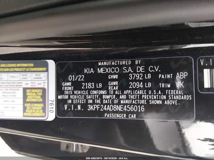 2022 KIA FORTE LXS