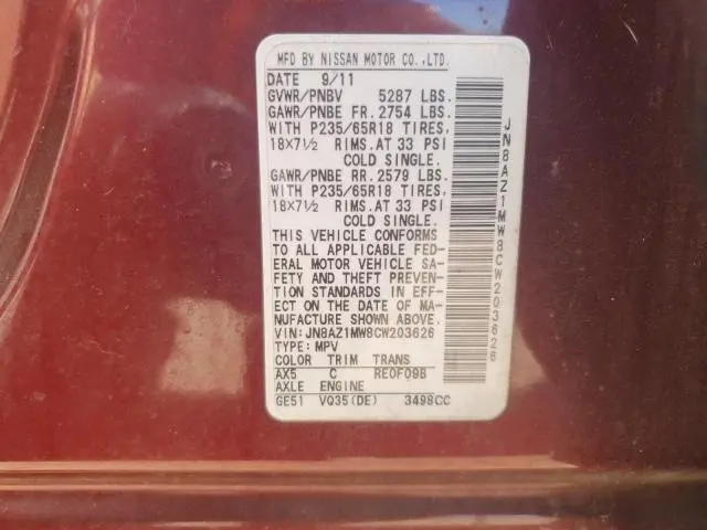 2012 NISSAN MURANO S  