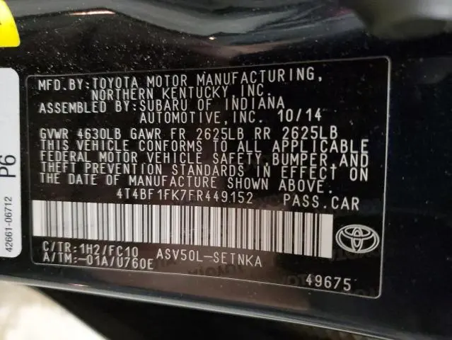 2015 TOYOTA CAMRY LE  