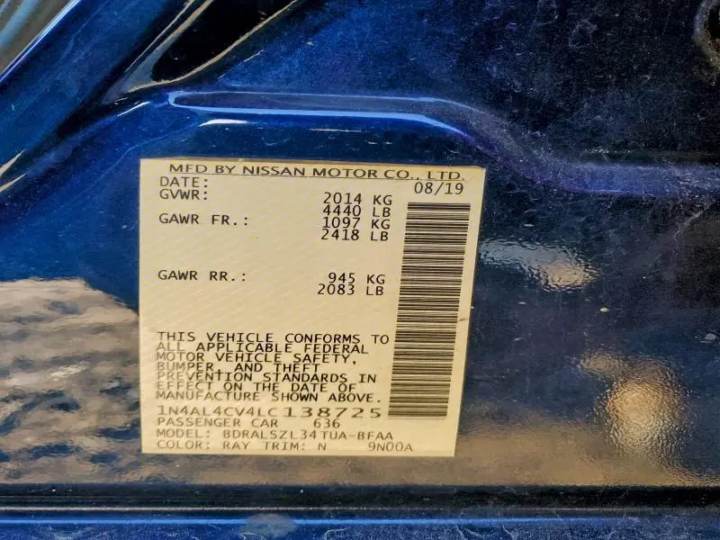 2020 NISSAN ALTIMA SR  