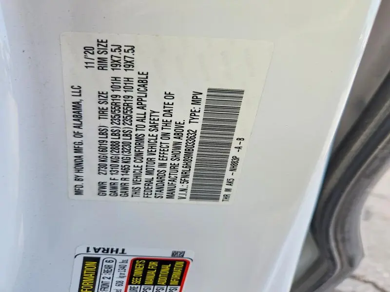 2021 HONDA ODYSSEY TOURING  