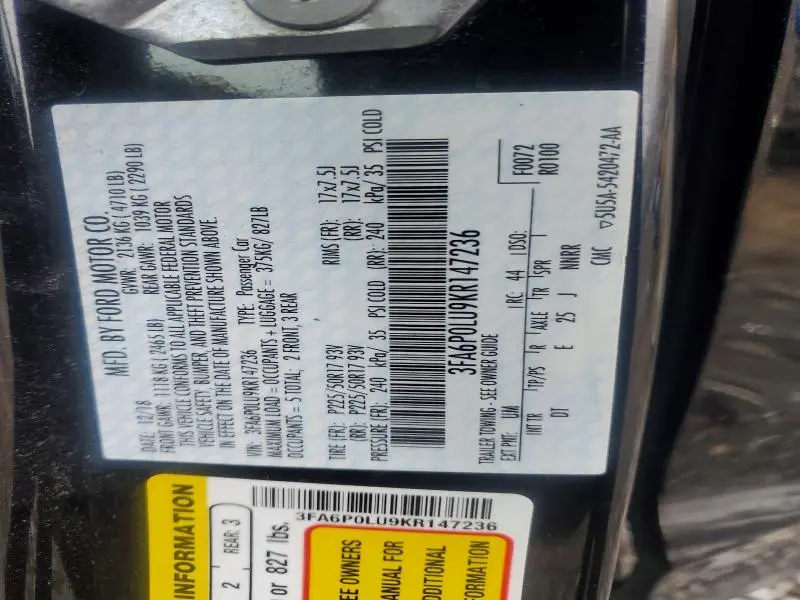 2019 FORD FUSION SE  