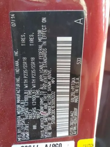 2014 TOYOTA SIENNA XLE  