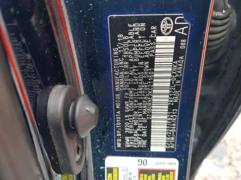 2019 TOYOTA COROLLA L  