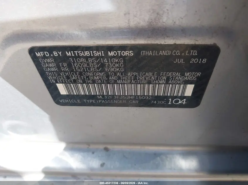 2018 MITSUBISHI MIRAGE G4 ES