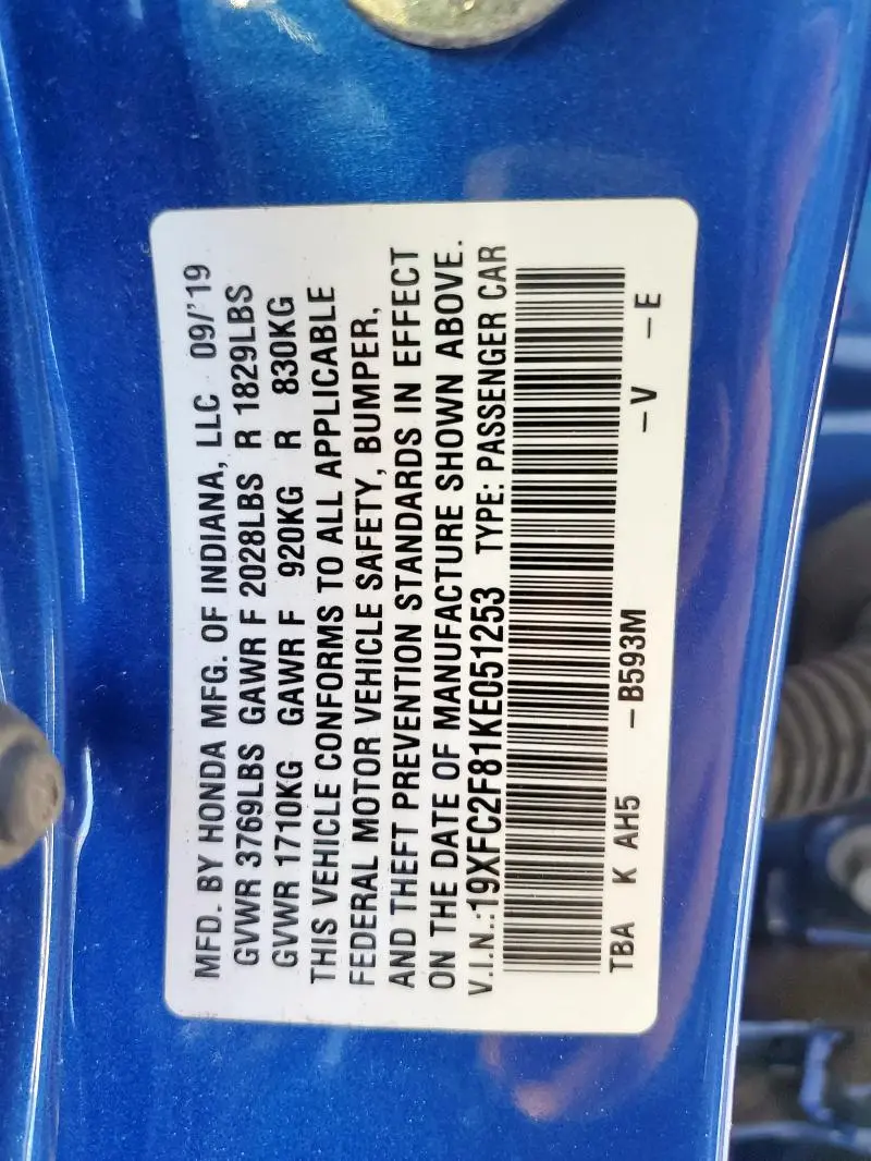 2019 HONDA CIVIC SPORT  