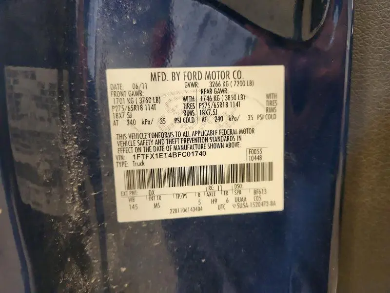 2011 FORD F150 SUPER CAB  