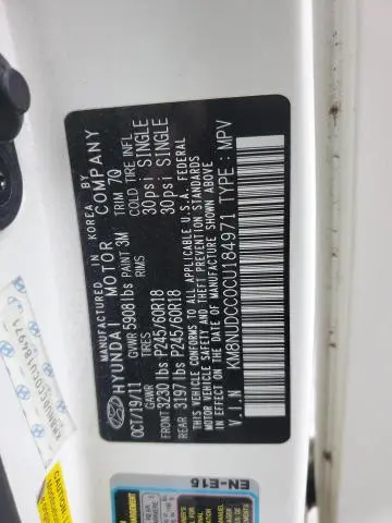 2012 HYUNDAI VERACRUZ GLS  