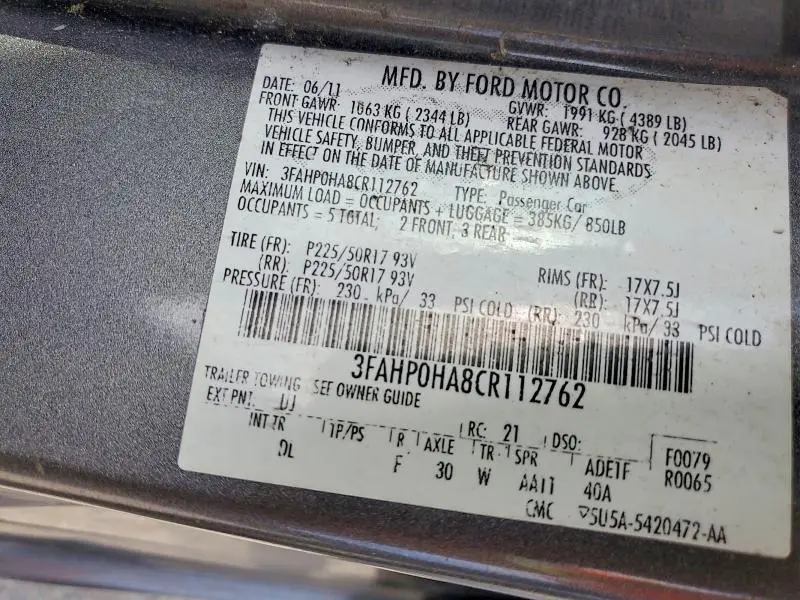 2012 FORD FUSION SE  