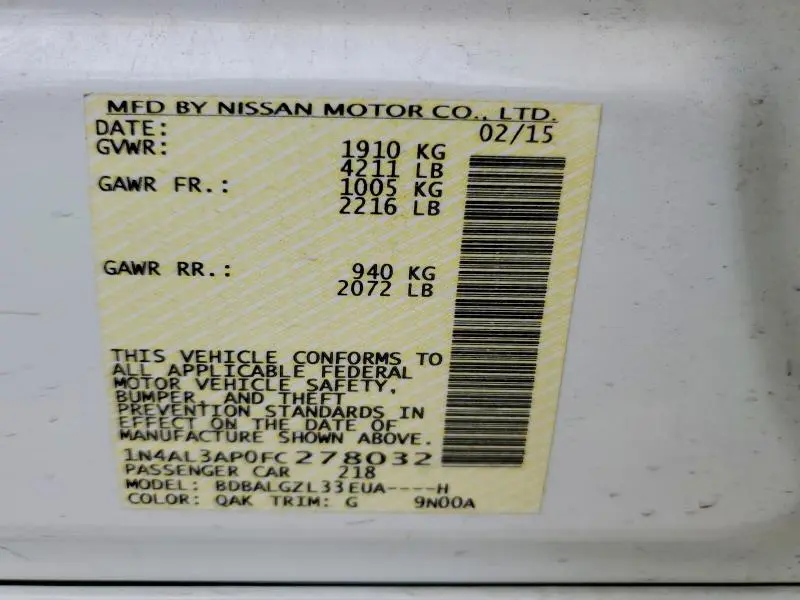 2015 NISSAN ALTIMA 2.5 S  