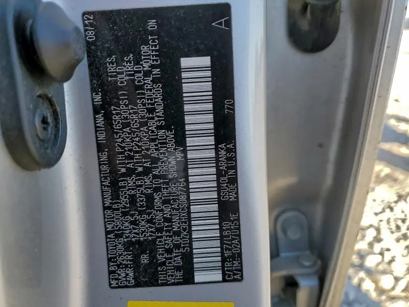 2012 TOYOTA HIGHLANDER BASE  