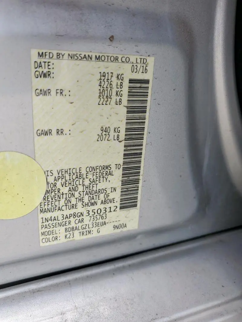 2016 NISSAN ALTIMA 2.5  