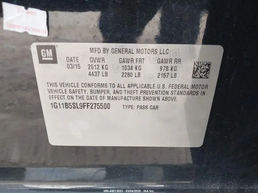 2015 CHEVROLET MALIBU LS