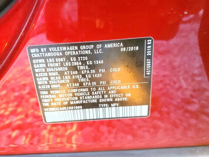 2019 VOLKSWAGEN ATLAS SEL PREMIUM  