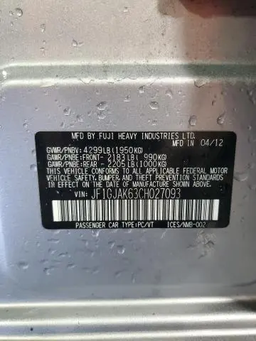 2012 SUBARU IMPREZA LIMITED  