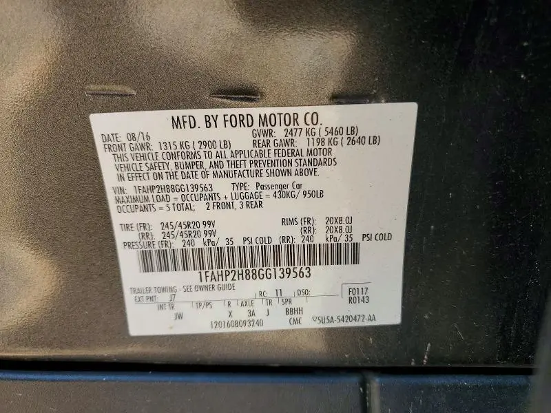 2016 FORD TAURUS SEL  