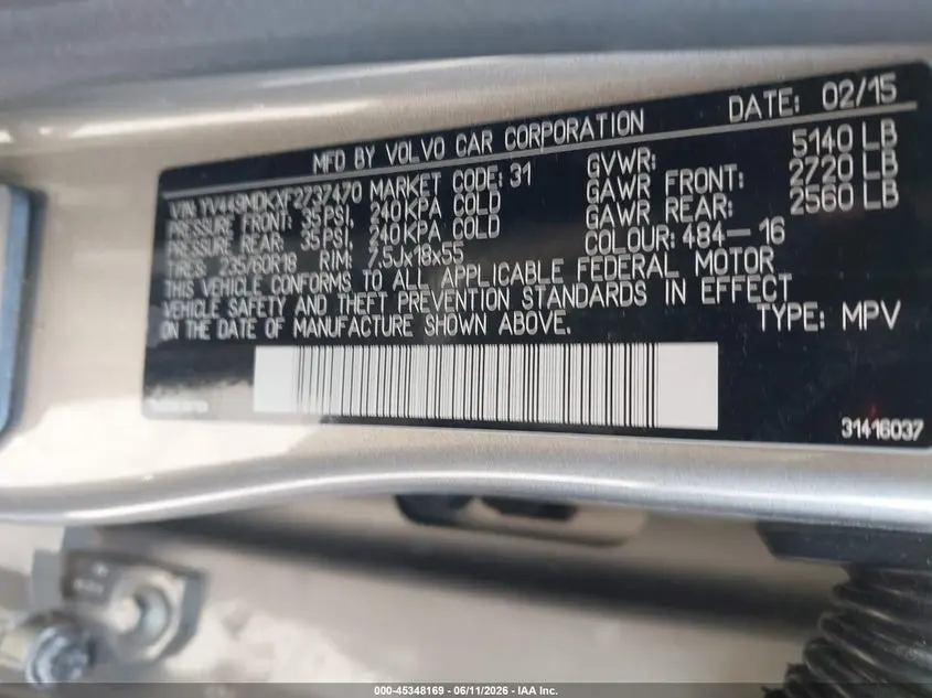 2015 VOLVO XC60 T6