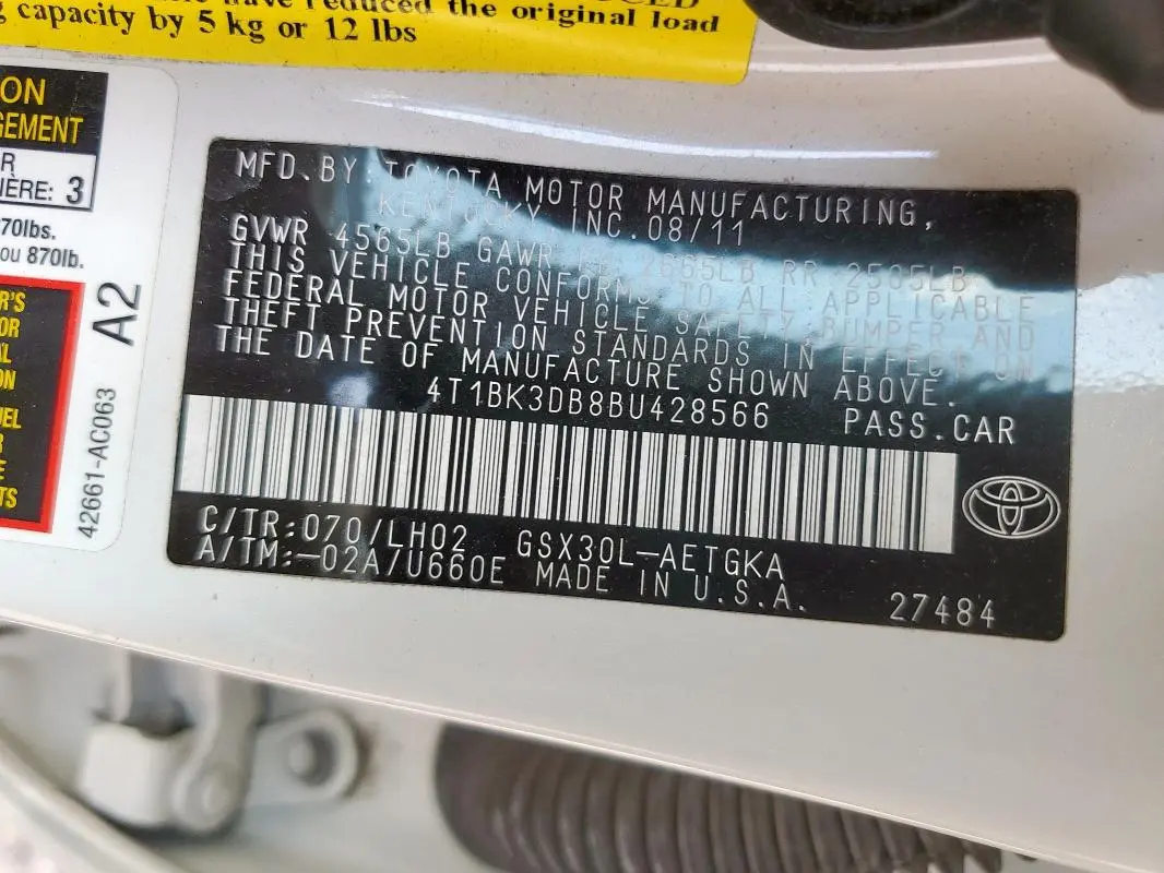 2011 TOYOTA AVALON BASE  