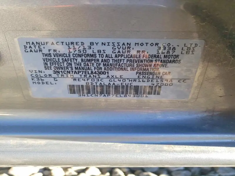 2014 NISSAN VERSA 1.6 S  