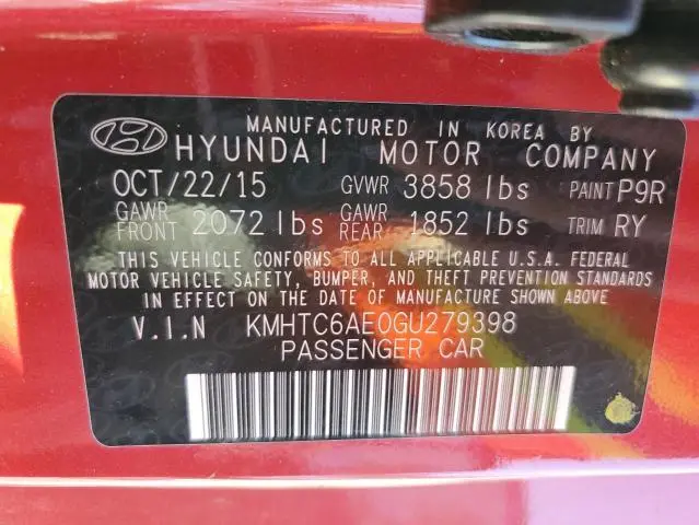 2016 HYUNDAI VELOSTER TURBO  