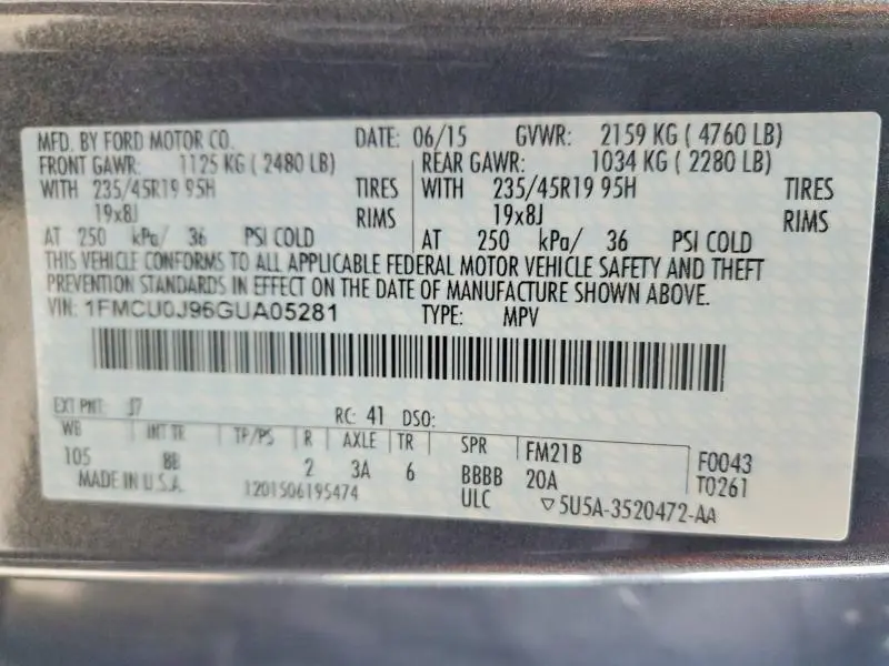 2016 FORD ESCAPE TITANIUM  