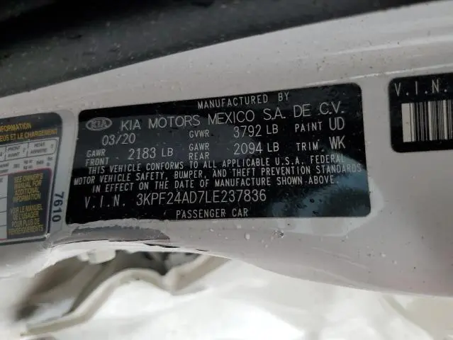 2020 KIA FORTE FE  