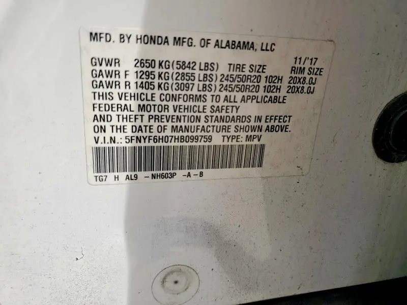 2017 HONDA PILOT ELITE  