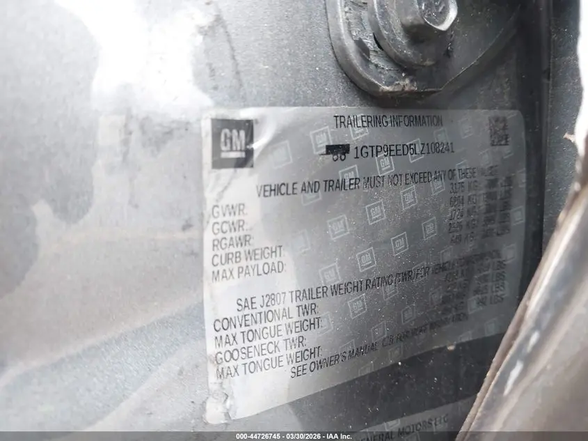 2020 GMC SIERRA 1500 4WD  STANDARD BOX AT4