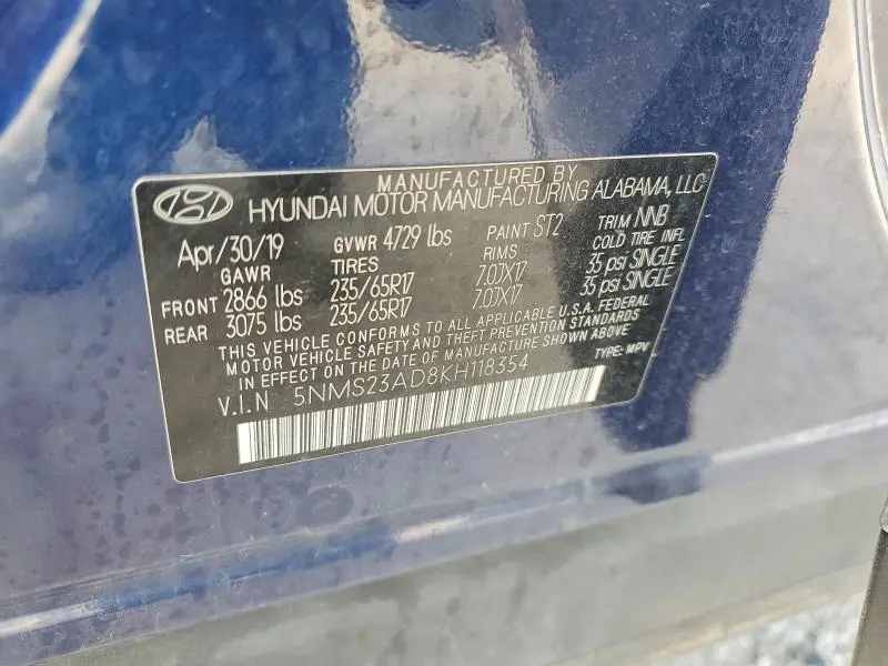 2019 HYUNDAI SANTA FE SE  