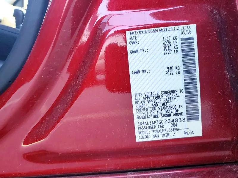 2016 NISSAN ALTIMA 2.5 SR  