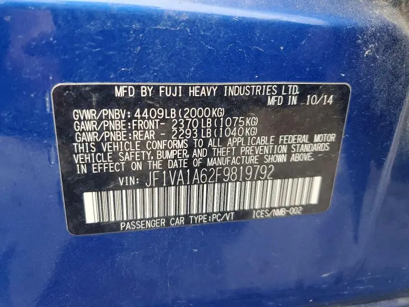 2015 SUBARU WRX   