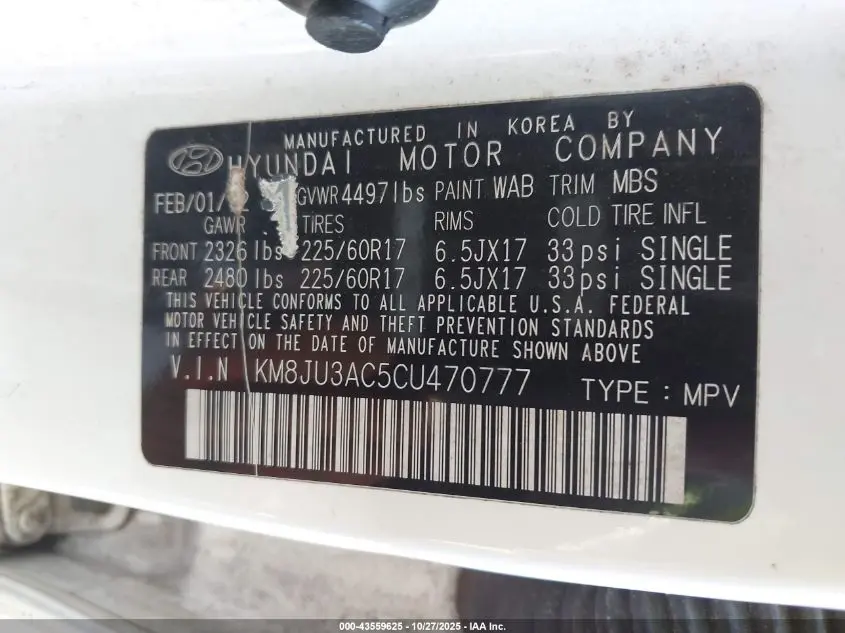 2012 HYUNDAI TUCSON GLS