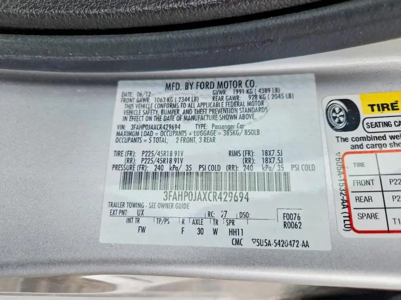 2012 FORD FUSION SEL  