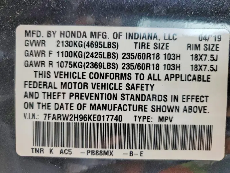 2019 HONDA CR-V TOURING  