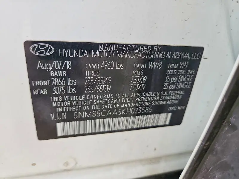 2019 HYUNDAI SANTA FE LIMITED 2.0T  