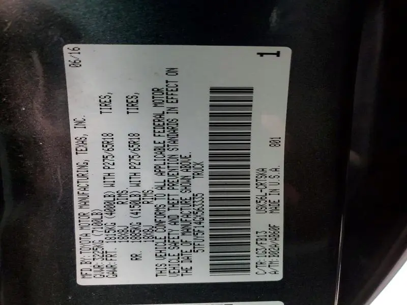 2016 TOYOTA TUNDRA DOUBLE CAB SR  