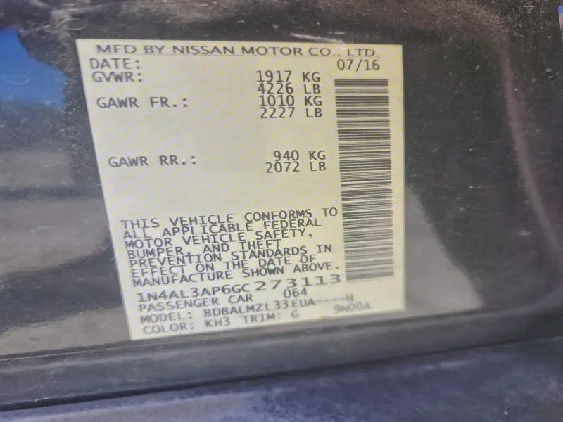 2016 NISSAN ALTIMA 2.5  