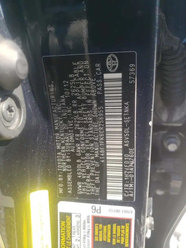 2012 TOYOTA CAMRY BASE