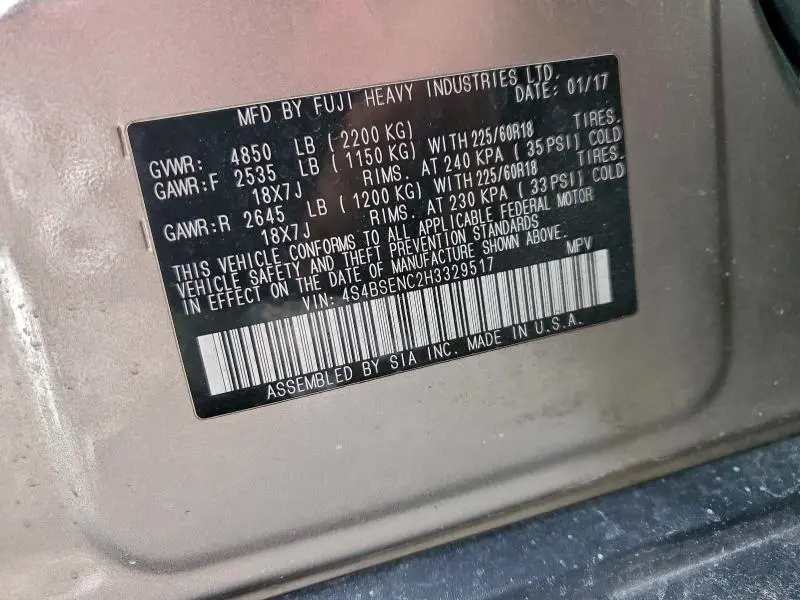 2017 SUBARU OUTBACK 3.6R LIMITED  