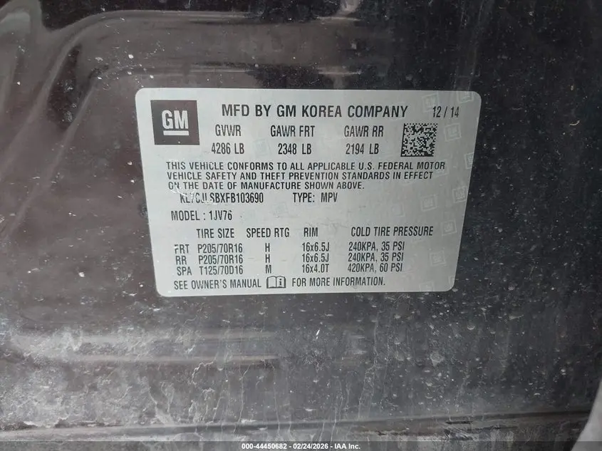 2015 CHEVROLET TRAX LT