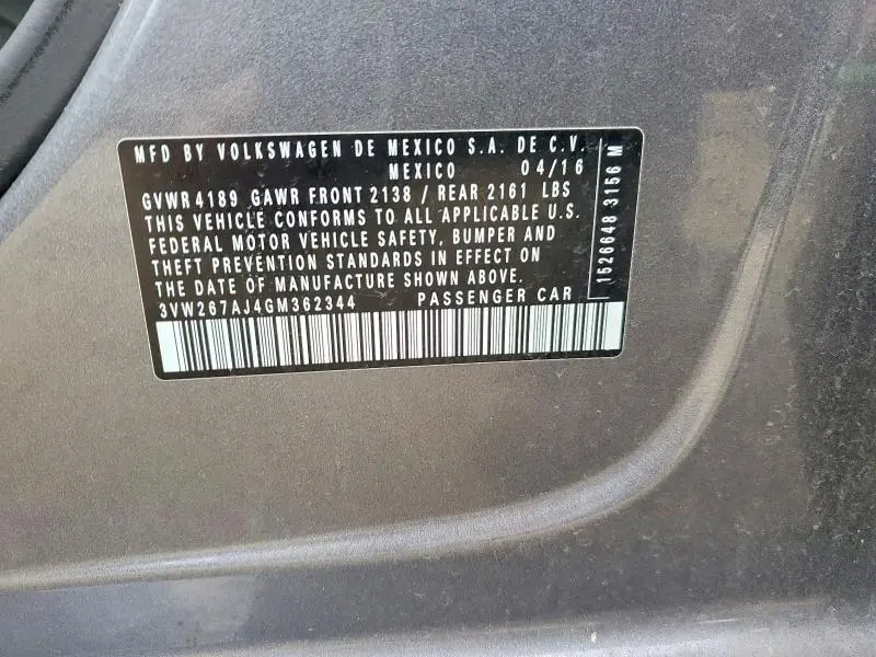 2016 VOLKSWAGEN JETTA S  