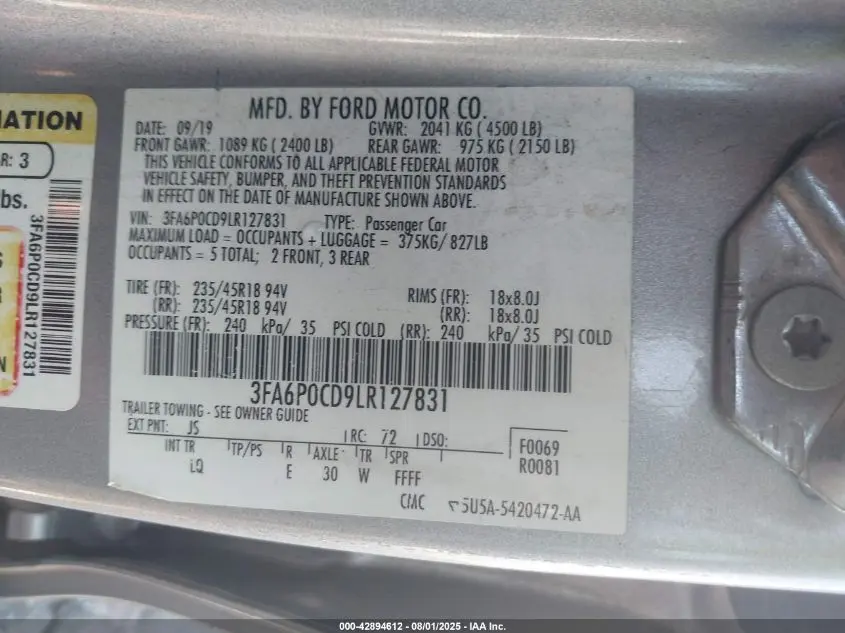 2020 FORD FUSION SEL