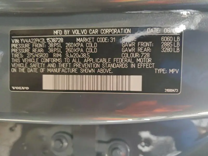 2020 VOLVO XC90 T6 MOMENTUM  