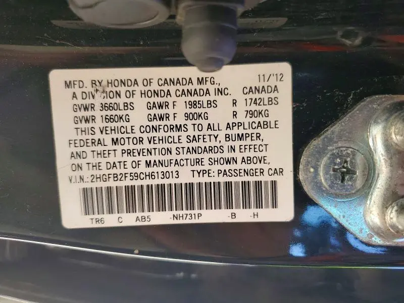2012 HONDA CIVIC LX  